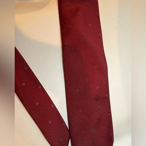Christain Dior Dark Red with Blue Embroidered Logo Detail Tie silk - Picture 2 of 7